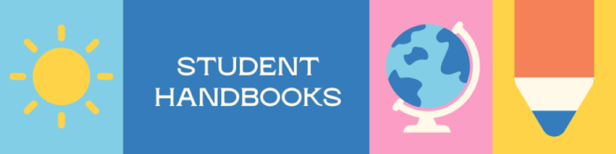Student Handbooks banner with sun, globe, and pencil